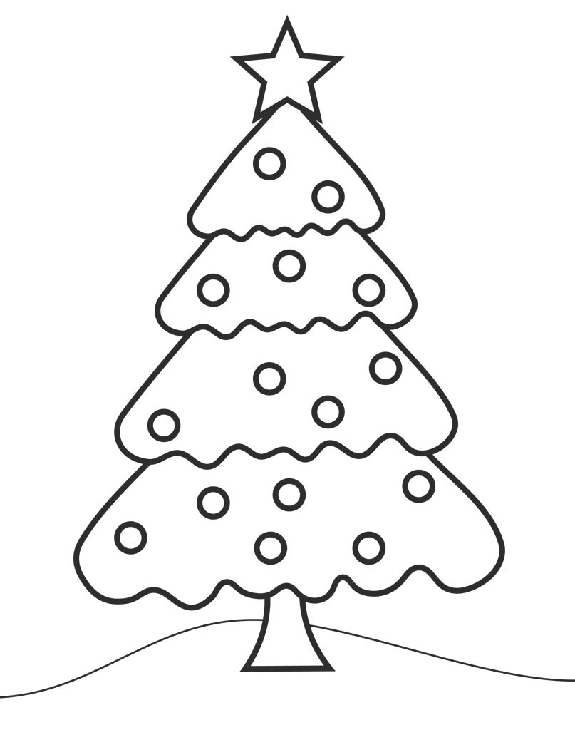 Kolorowanka prosta choinka z gwiazdą